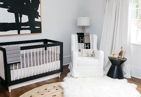 Black And White Crib, Luxury Baby Crib, White Crib Bedding, Black Crib, White Nursery Decor, Black And White Nursery, Monochrome Nursery, White Crib, Gold Nursery