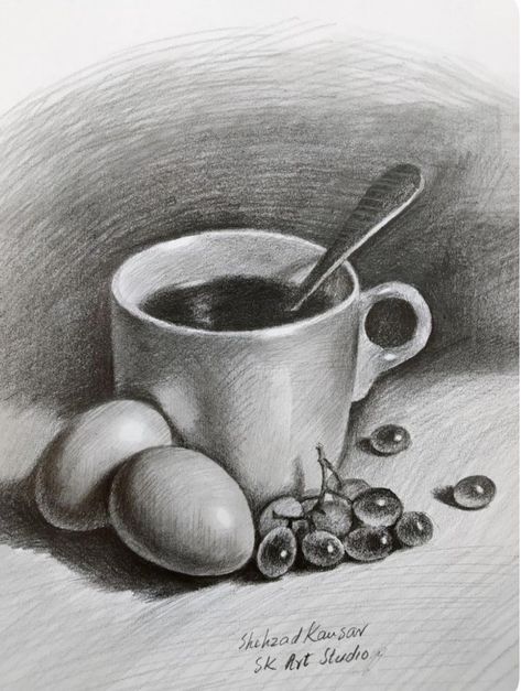 Pencil Sketch Of Objects, Sketches Pencil Objects, Food Colored Pencil Drawings, Pencil Painting Ideas, Still Life Pencil Shading Easy, Food Drawing Sketches Pencil, Still Life Sketch Realistic, Painting Ideas Pencil, Still Life Art Drawing