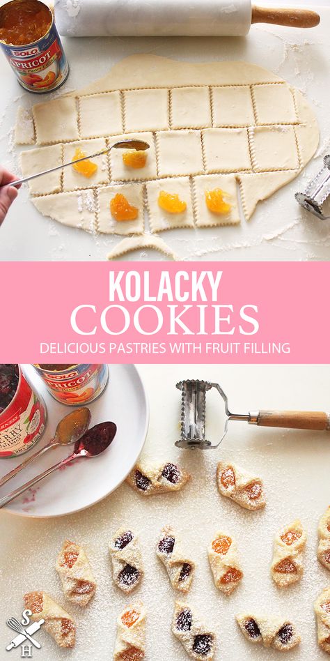 Kolacky Cookies, Kolachy Cookies, Molded Cookie Recipe, Pillow Cookies, Eggnog Cookies, Recipes Holiday, Raspberry Cookies, Filled Cookies, Fruit Filling