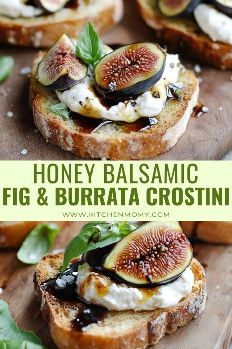 Fig Burrata Crostini, Fig And Prosciutto Crostini, Holiday Burrata Appetizer, Fresh Fig Appetizer Recipes, Figs Burrata, Fig Recipes Appetizers, Pomegranate Appetizer, How To Eat Figs, Bread Pairings