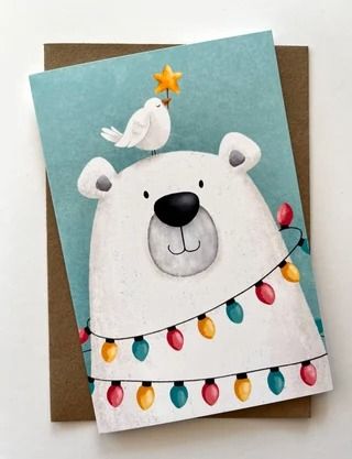 JanesDoodles - Etsy Croatia Polar Bear Christmas Cards, Images Noêl Vintages, Chrismas Cards, Polar Bear Art, Winter Art Projects, Polar Bear Christmas, Vintage Christmas Images, Christmas Card Art, Bear Illustration