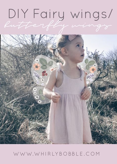 Diy Cellophane Fairy Wings, Nature Fairy Wings Diy, Pressed Flower Fairy Wings, Laminated Fairy Wings, Diy Fairy Wings Kids, Fairy Headband Diy, Toddler Fairy Costume Diy, Flower Fairy Costume Diy, Make Butterfly Wings