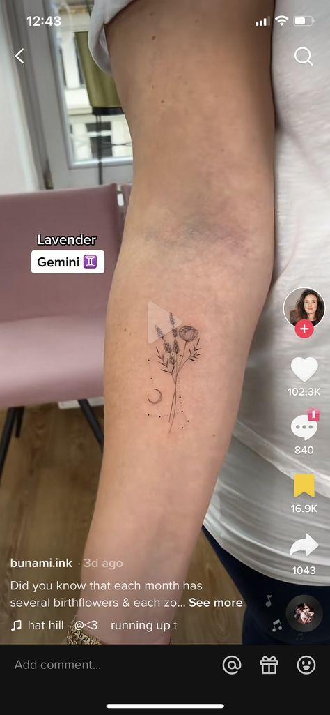 Gemini Flower Tattoo, June Birth Flower Tattoo, Gemini Flower, Honeysuckle Tattoo, June Gemini, June Flower, June Birth Flower, Lavender Tattoo, Virgo Tattoo