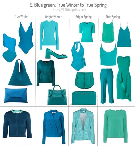 Your Best Blue Green Parts 1 and 2 - 12 Blueprints True Spring Color Palette, 12 Blueprints, Light Spring Color Palette, True Spring Colors, Complexion Colors, Cool Winter Color Palette, Deep Winter Palette, Light Spring Colors, Winter Color Palette