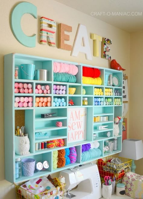 Craft Room Organization & Inspiration - Yarn Holder Rooms Organization, Wall Storage Ideas, Dream Craft Room, Craft Room Design, Sewing Room Organization, Diy Craft Room, Scrapbook Room, Craft Room Decor, Organization Inspiration