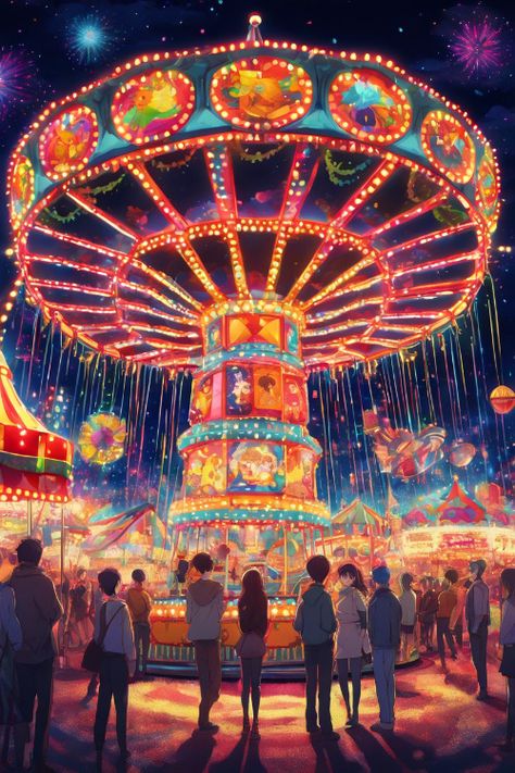 Night Carnival Motion Check more: https://paintlyx.com/night-carnival-motion/ Fantasy Carnival Concept Art, Carnival Landscape, Carnival Core, Carnival At Night, Carnival Painting, Night Carnival, Silly Clown, Carnival Aesthetic, Carnival Poster