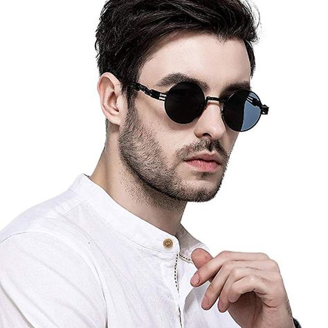 BOZEVON Retro Steampunk Style Inspired Round Metal Circle Sunglasses for Women & Men, Black-Gray: Amazon.co.uk: Clothing Circle Sunglasses Mens, Flip Sunglasses, Types Of Sunglasses, Circle Glasses, Flip Up Sunglasses, Circle Sunglasses, Steampunk Goggles, Steampunk Women, Sunglasses Mens