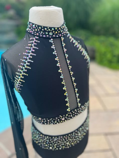 Baton Twirling Costumes Black, Rhinestone Leotard Dance, Rhinestone Patterns For Dance Costumes, Dance Costumes Rhinestones, Rhinestones Dance Costumes, Rhinestoning Dance Costumes, Rhinestone Costume Ideas, Rhinestone Dance Costumes Design, Rhinestone Designs Pattern Dance Costume