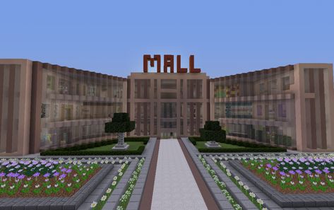 Mall Front Design, Minecraft Shopping Mall Ideas, Minecraft Mall Building, Mall In Minecraft, Minecraft Strip Mall, Minecraft Mall Interior, Minecraft Shopping Mall, Minecraft Shopping Center, Minecraft Mall Ideas