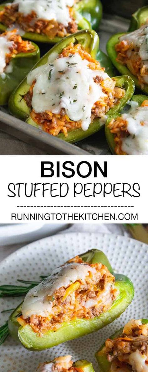 Bison Meat Recipes, Biscuit Dinner, Ground Bison Recipes, Recipes Meatless, Noodles Dinner, Easy Stuffed Pepper Recipe, Recipes Meatloaf, Stuffed Pepper Recipe, Bison Recipes