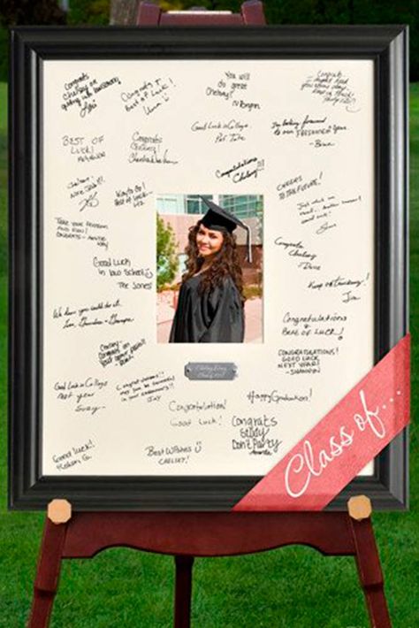 Best Ideas Of Decoration for Your Graduation Party picture 3 Graduation Themes, Graduation Wishes, Signature Picture Frame, High School Graduation Party Decorations, College Grad Party, Graduation Guest Book, Outdoor Graduation, Senior Graduation Party, Graduation Party High