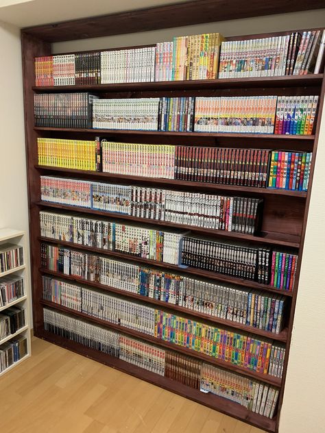 Manga Collection Room, Magical Bookstore, Book And Bed, Manga Library, Manga Shelf, Anime Bedroom Ideas, Tokyo Hotel, Otaku Room, Love Books