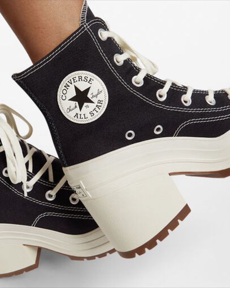 New fave pair of shoes #affiliate 🔗 in bio 🔎 10365 #Converse #ConverseDeLuxeHeelBlack #ConverseHeelBlack #CustomBlack #HeelSneakers #TwinkleWithYou #SpringTrends2023 #SummerTrends2023 #AutumnTrends2023 #Twinkle10365 Converse High Heels, Chuck 70 De Luxe Heel, Converse Heels, Cute Converse Shoes, Converse Boots, Cute Converse, Womens High Top Shoes, Cute Shoes Heels, Cute Slippers