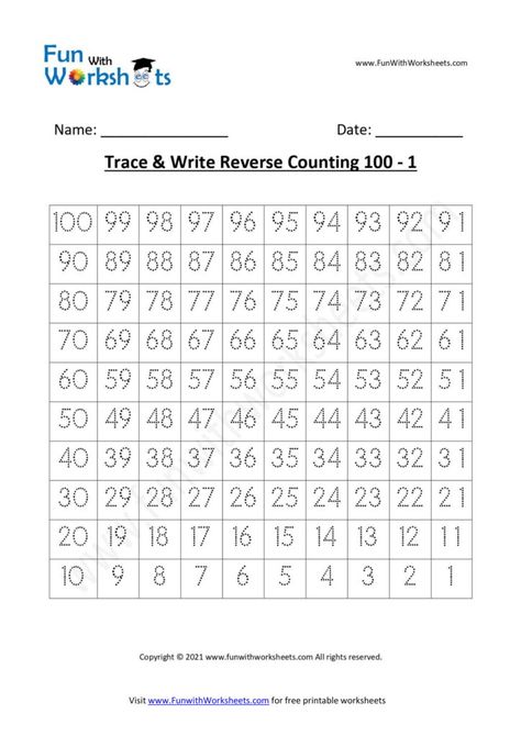 Download Free worksheets for your Kids and Practice them reverse counting with Worksheets created by funwithworksheets.com If you have any Specific requirenemnt of worksheets feel free to contact us and mention the details . we will be happy to create the same for you and upload the worksheets for free so that other parents, teachers can utilize those worksheets Reverse Counting Worksheet, Number Words Worksheets, Counting Worksheet, Number Learning, Counting Practice, 1 Worksheet, Kids Handwriting, Counting Worksheets, Learning Worksheets