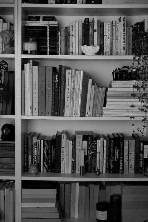 White Vision Board, Bookshelves Aesthetic, Monochrome Aesthetic, Dark Beach, Black And White Books, Vision Board Examples, White Bookshelves, Vision Board Images, Vision Board Photos