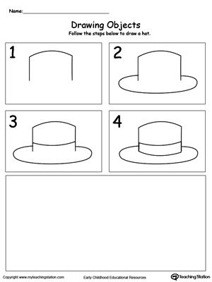 Follow The Steps to Draw a Hat: Learn to draw objects by following simple steps will encourage your child's creativity while improving their fine motor skills. Draw Objects, Chores For Kids By Age, Steps To Draw, Kindergarten Drawing, Free Draw, Letter Worksheets For Preschool, Matchbox Crafts, Coloring Worksheet, Bee Drawing