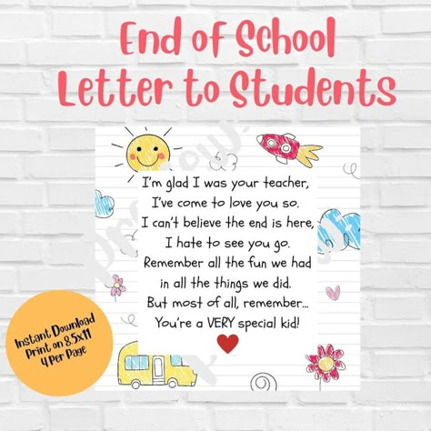 Made by PrettyPartyProjects on Etsy Preschool Goodbye From Teacher, End Of Year Teacher Quotes, Teacher Goodbye Letter, Preschool Goodbye, End Of Year Quotes, Goodbye Note, Graduation Poems, Preschool Poems, Letter To Students