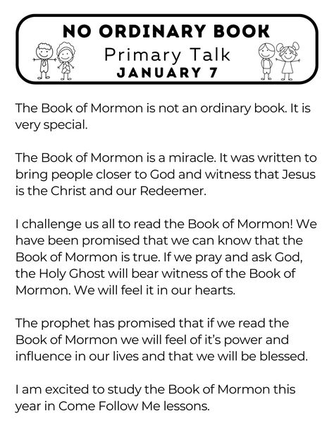 Simple Primary Talks for Church ~ Come Follow Me January - Or so she says... Lds Primary Talks, Primary Talks, Lds Talks, Book Of Mormon Stories, Primary Books, Lds Primary, In Church, Lds Church, The Book Of Mormon