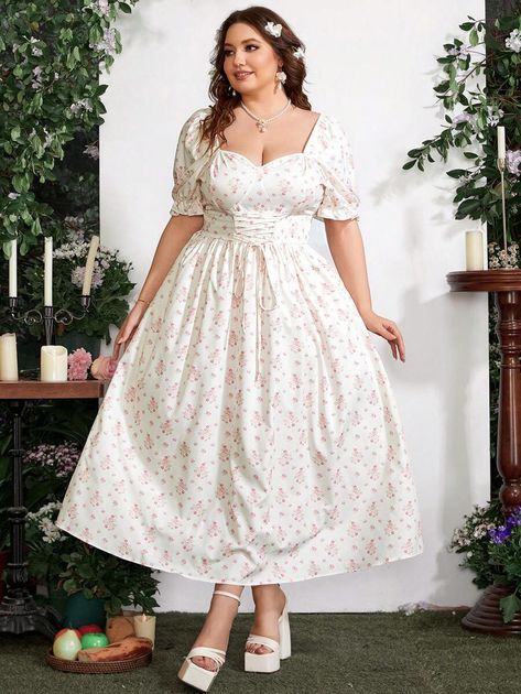 Dress Waist Styles, Cottage Core Fashion Plus Size, Plus Size Bday Outfit, Bridgerton Inspired Outfits, Plus Size Cottagecore Fashion, Plus Size Cottagecore, Retro Dress Pattern, Plus Size Retro Dresses, Cottage Core Fashion