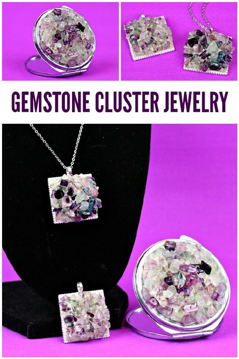 Gemstone Cluster Jewelry - Resin Crafts @resincrafts Gemstone Crafts, Jewellery Resin, Diy Gemstone Jewelry, Cluster Jewelry, Polish Crafts, Modelling Clay, Jewelry Clay, Diy Gemstone, Resin Ideas