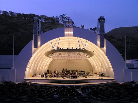 The Most Beautiful Outdoor Theaters in the World -- and Los Angeles makes the list! Outdoor Movie Theater, Theater Design, Outdoor Stage, Outdoor Cinema, Hollywood Bowl, Building Entrance, The Hollywood Bowl, Outdoor Theater, Concert Venue