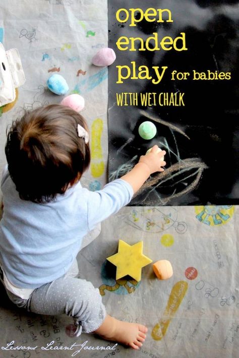 Easy and fun, for babies and onwards: Open ended play with wet chalk | Lessons Learnt Journal Games For Babies, Open Ended Art, Play Math, Ball Games, Open Ended Play, Toddler Play, Toddler Fun, Baby Sensory, Open Ended