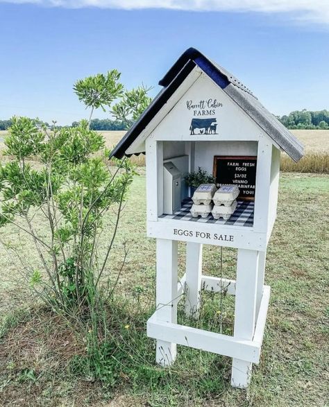 Diy Chicken Egg Stand, Driveway Farm Stand, Farm Fresh Egg Stand, Easy Diy Farm Stand, Petting Farm Ideas, Front Yard Farm Stand, Road Side Egg Stand, Egg Stand Ideas, Egg Stand Roadside Diy