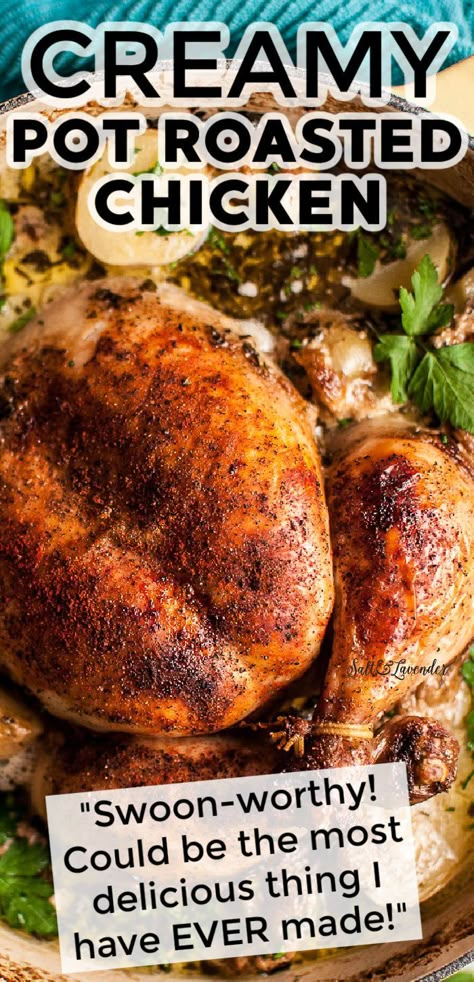 One Pot Roast, Pot Roasted Chicken, Whole Chicken In Oven, Roast Chicken And Potatoes, Dutch Oven Whole Chicken, Slow Roasted Chicken, Whole Chicken Recipes Oven, Baked Whole Chicken Recipes, Pot Roast Chicken