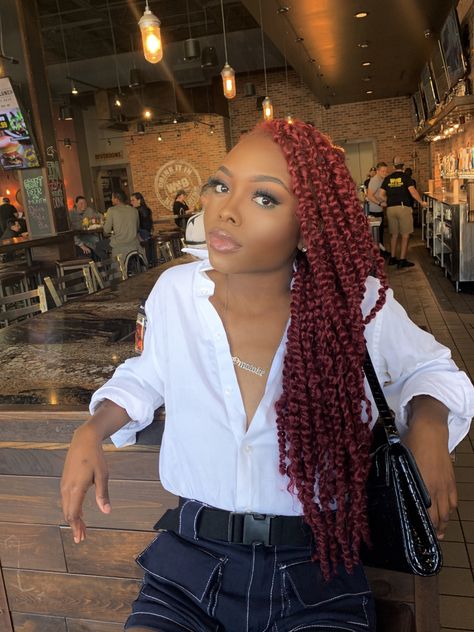 Red Passion twists  using 530J water wave hair in 22’ Red Passion Twists, Prince Boots, Rope Twist Braids, Red Braids, Water Wave Hair, Senegalese Twist Braids, Shaved Side Hairstyles, Passion Twists, Spring Twists