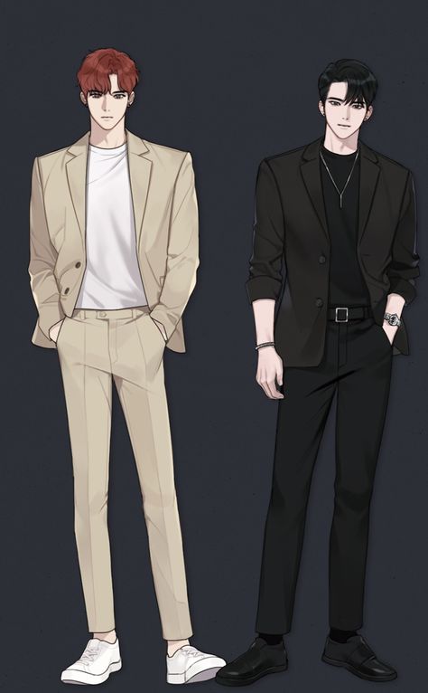 Manhwa Fashion Men, Anime Guy With Suit, Blazer Drawing Reference, Manhwa Outfits Male, Suit Drawing Men, Blazer Reference, Man Standing Drawing, Mens Outfits Drawing, Anime Business Man