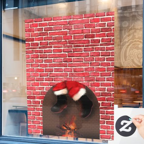 Santa down the chimney Window Cling Size: 52" x 72". Gender: unisex. Age Group: adult. Santa Coming Out Of Chimney, Chimney Decor Christmas, Santa Coming Down The Chimney, Santa Down The Chimney, Polar Express Christmas Party, Gothic Fireplace, Chimney Decor, Santa Chimney, Grinch Decorations