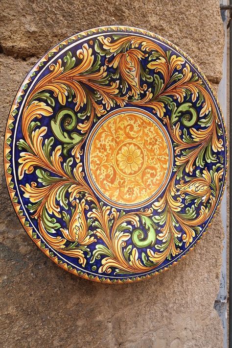 Scrumpdillyicious: Caltagirone: Sicily's Colourful Capital of Ceramics Sicilian Pottery, Painted Ceramics, Miniature Schnauzer Puppies, Old Plates, Wine Bucket, Handmade Plates, Schnauzer Puppy, Italian Pottery, Italian Ceramics