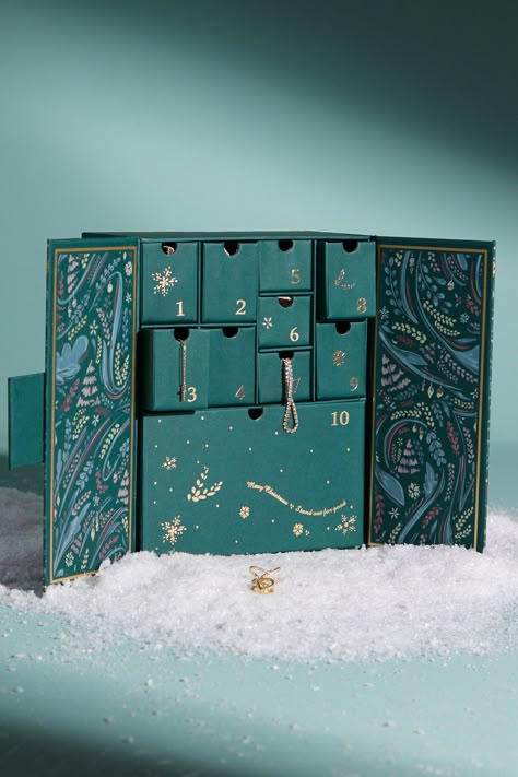 Advent Calendar Jewelry Box in Green | Altar'd State Amazon Christmas Gifts, Jewellery Advent Calendar, Advent Calendar Boxes, Advent Box, Advent Calendar Ideas, Pearl Charm Necklace, Calendar Gifts, Calendar Ideas, Christmas Packaging