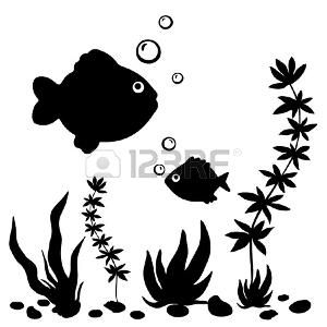 Isolated black silhouette  fishes, plants and shells Vector Fish Types, Bathroom Stickers, Sea Plants, Silhouette Painting, Marine Art, Silhouette Clip Art, Silhouette Stencil, Animal Silhouette, Silhouette Portrait