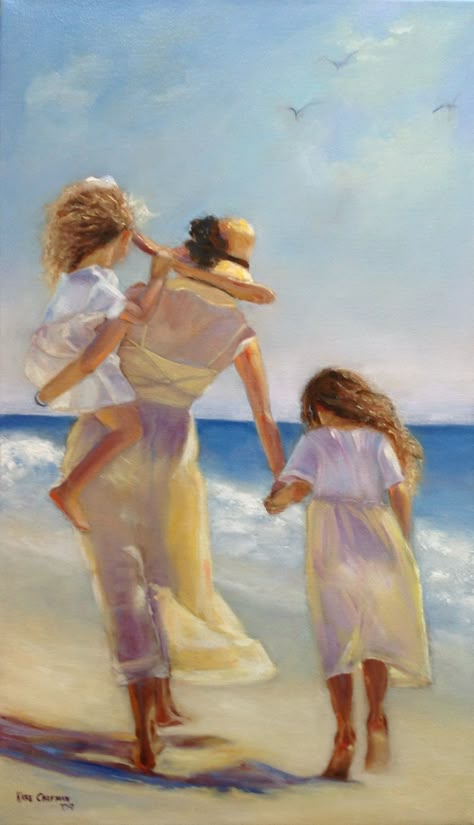 Mother And Two Daughters Art, Mother And Children Art, Painting Of Family, 가족 일러스트, Painting Family, Beachy Art, Seaside Paintings, Portraiture Painting, Mother Art