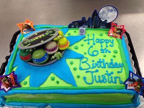 TMNT Sheet Cake Teenage Mutant Ninja Turtle Sheet Cake, Ninja Turtle Sheet Cake Ideas, Ninja Turtle Sheet Cake, Turtle Sheet Cake, Ninja Birthday Cake, Ninja Turtle Cookies, Teenage Mutant Ninja Turtle Cake, Tmnt Cake, Boy Cakes