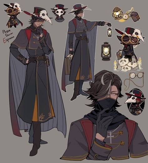 Lol Character Design, Outfit Ideas Art Reference, Good Character Design, Character Outfit Ideas, Outfit Ideas Art, Doctor Art, Steampunk Character, Clothing Design Sketches, Plague Doctor