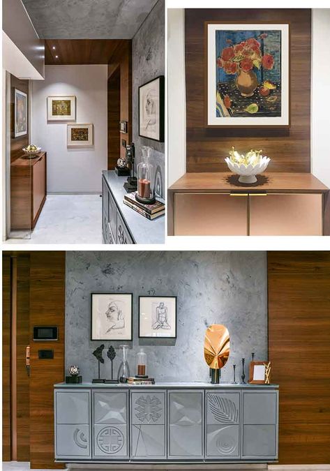 Renovation Gives This Apartment a Chic Look + Smart Storage - dress your home - best interior design blog, home decor blog featuring Indian interior designers and architects, Bangalore Outside Foyer Ideas Entryway, Foyer Lighting Ideas, Foyer Design Ideas, Indian Interior Design, Crockery Unit Design, Entryway Design, Crockery Unit, Indian Interiors, Console Design