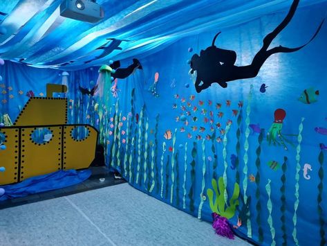 Vbs Ocean Theme, Ocean Vbs, Scuba Vbs, Ocean Classroom, Underwater Party, Under The Sea Decorations, Fair Theme, Ocean Theme Classroom, Ocean Birthday Party