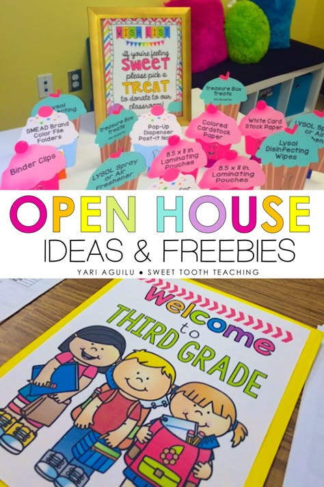 Back To School Night Giving Tree, Back To School Wishlist Ideas, Parent Gifts From Teachers Open House, Free Open House Printables, Open House Wish List Display, Preschool Open House Ideas For Teachers Free Printable, School Open House Flyer, Open House Folders For Parents, Teacher Wish List Ideas Open House