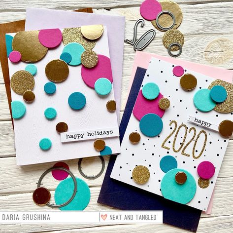 Paper Cards Diy, New Year Cards Handmade, Confetti Cards, New Year Cards, Happy New Year Cards, New Year Greeting Cards, Cadeau Diy, Christmas Stamps, New Year Card