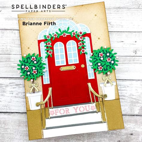 Spellbinders Open House, Winter Cards Handmade, House Cards, House Door, Spellbinders Cards, Homemade Christmas Cards, House Of Cards, Winter Cards, Card Tutorials