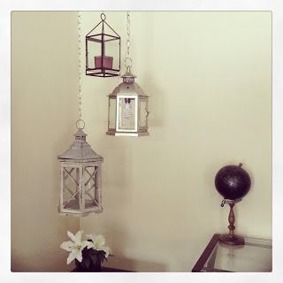 DIY 3 tier hanging lamp -perfect for the empty corner in my entryway! Corner Decorating, Lantern Decor Living, Living Room Corner Decor, Diy Hanging Light, Diy Pendant Lamp, Hanging Lamps Living Room, Corner Ideas, Lighting Diy, Hanging Bedroom