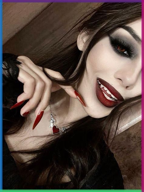 Vampire Style Makeup, Romantic Goth Eye Makeup, Vampire Makeup Ideas Halloween, Dark Vampire Makeup, Vampire Girl Makeup, Vampire Costume Makeup, Hot Vampire Makeup, Vampire Make Up, Goth Vampire Makeup