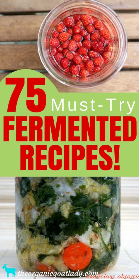 75 Fermented Foods Recipes! - The Organic Goat Lady Fermented Recipes, Fermented Vegetables Recipes, Fermented Veggies, Fermented Milk, Fermented Pickles, Home Canning Recipes, Fermentation Recipes, Fermented Vegetables, Fermented Drink