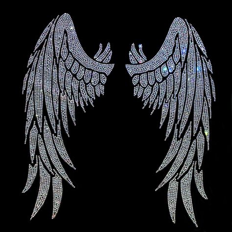 Costume Rhinestone Patterns, Bleach Art Hoodie Wings, Bow Rhinestone Art, Rinestone Heart Shirt, Angel Wings Decal, Angel Wings Design, Rhinestone Heat Transfer, Patch Applique, Rhinestone Designs Pattern