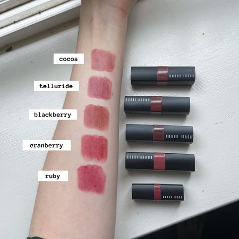 Bobbi Brown Lipstick Swatches, Cranberry Lipstick, Natural Lip Shades, Brown Lipstick Shades, Lipstick Guide, Bobbi Brown Lipstick, Best Mac Lipstick, Berry Lipstick, Brown Lipstick