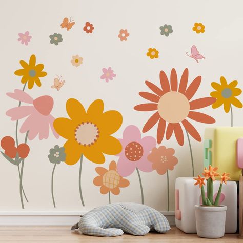 PRICES MAY VARY. The elements contain many brightly colored flowers, measuring approximately 90cm (36 inches) long, a simple and beautiful wall decoration. Material: Vinyl. Non-toxic, environmental protection, waterproof. Easy to apply, remove and reuse without leaving damage or residue. Very easy to assemble and great focal point in your nursery, bedroom, living room, kids room, classroom, baby girls and boys room. It can be stuck to walls, furniture, tiles, mirrors and windows, any flat surfac Vintage Floral Wall Art, Daisy Wall Art, Removable Wall Art, Flower Wall Decals, Floral Decal, Deco Stickers, Wall Tattoo, Wall Vinyl Decor, Flower Wall Stickers