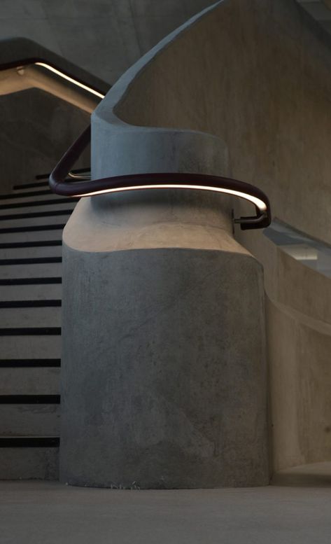 Architectural Lighting Design, Escalier Design, Concrete Stairs, Stair Handrail, Stair Lighting, Brutalist Architecture, Interior Stairs, Luminaire Design, Light Architecture