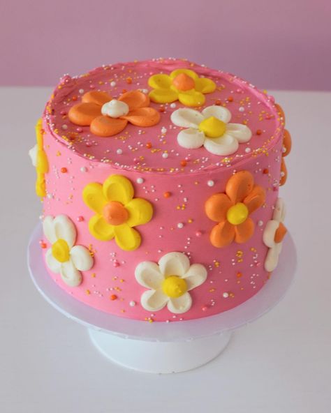 Wandering Whisk Bakeshop | April showers bring May flowers 🌼 A groovy 30th birthday cake for some Florida vacationers. Layers of Orange Blossom Cake & Passion Fruit… | Instagram Too Groovy Cake, Simple Groovy Cake, Happy Birthday Written On Cake, Five Is The Vibe Cake, 31 Bday Cake, Five Is A Vibe Birthday Cake Ideas, Hot Pink 21st Birthday Cake, Peace Out Cake, Fourever Groovy Cake